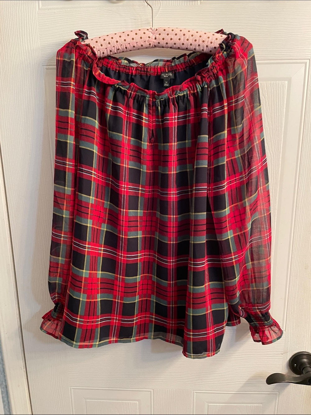 Talbots Red Plaid Off-Shoulder Blouse